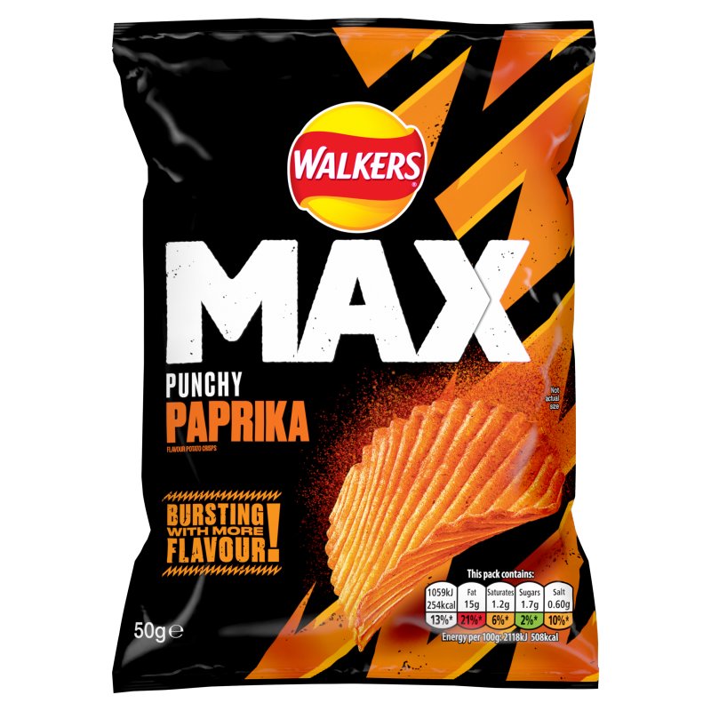Walkers Max Punchy Paprika Crisps 50g (Box of 24)
