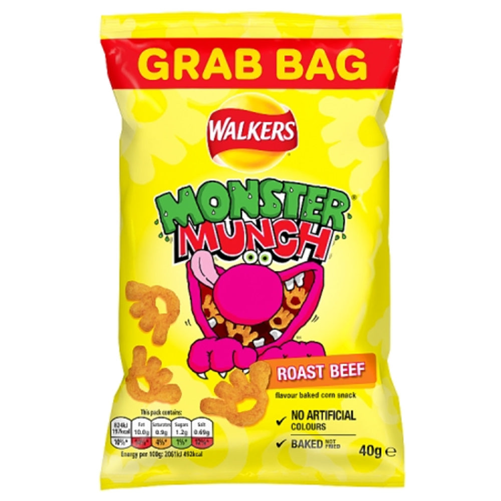 Walkers Monster Munch Roast Beef Snacks Crisps Grab Bag 40g (Box of 35)