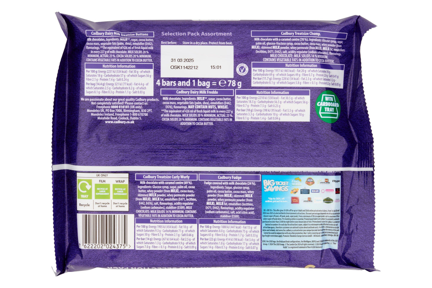 Cadbury Chocolate Small Selection Box 78g (Pack of 26)