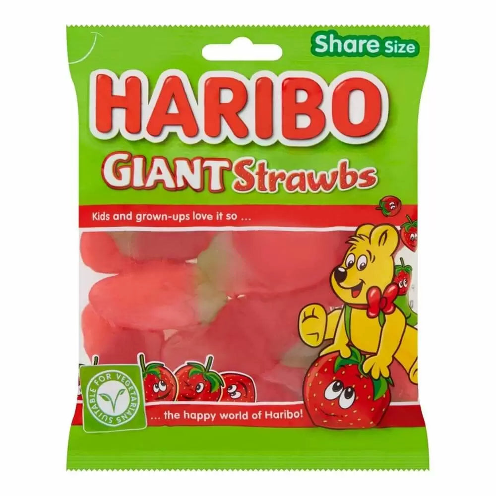Haribo Giant Strawbs Bag - 160g - Sweet Bags  (Pack of 12)