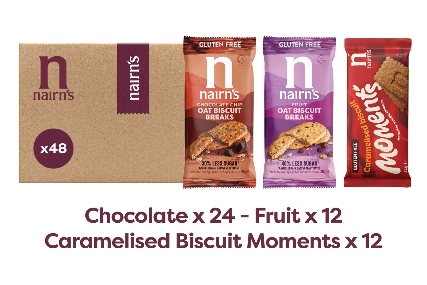 Nairns Gluten Free - Mixed Biscuit Variety Individually Wrapped - Box of 48 (3 Biscuits Per Pack)