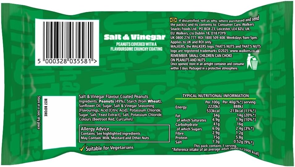 Walkers That's Nuts Salt & Vinegar 40g (Box of 20)