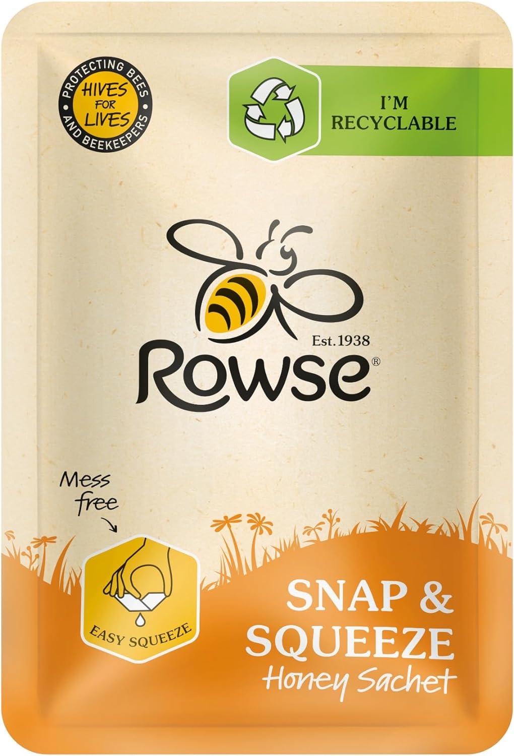 Rowse Honey Sachet - Snap & Squeeze - Paper Sachet - Recyclable - Pack of 75 Individually Wrapped - Vending Superstore