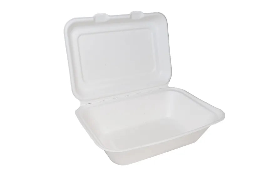 Edenware - Bagasse Clamshell Regular Meal Boxes - Takeaway Food Packaging - 7" x 5" - Pack of 125 - Vending Superstore