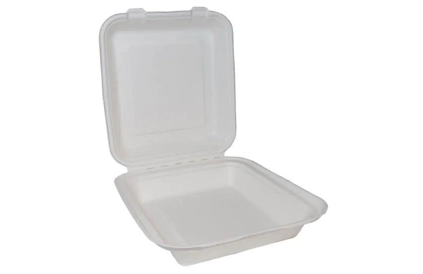 Bagasse Clamshell Meal Box / Lunchbox - Pack of 50 - 8" Square - Vending Superstore