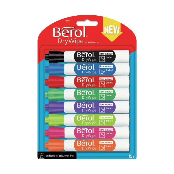 Berol Drywipe Marker Bullet Tip Assorted (Pack of 8) - Vending Superstore