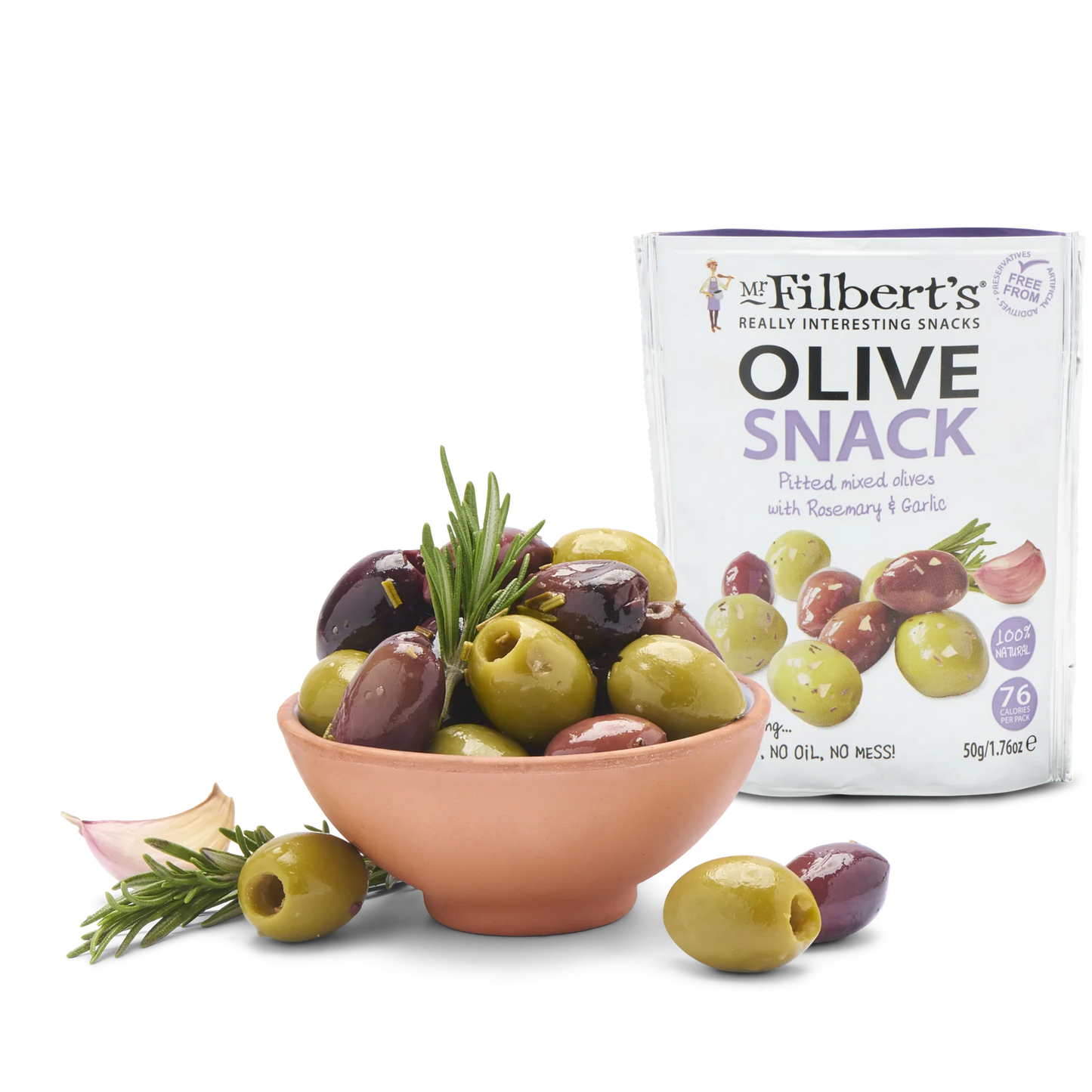 Mr Filbert's Rosemary & Garlic Mixed Olives – 50g (Box of 12)