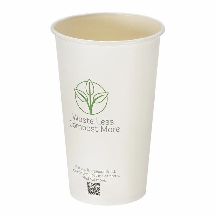 16oz White Double Wall Hot Cup – Aqueous Lined Biodegradable (Box of 500)