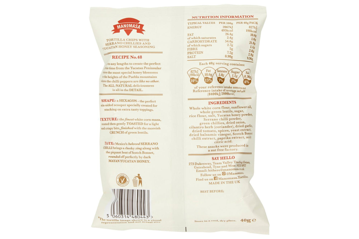 Manomasa Serrano Chilli & Yucatan Honey - Tortilla Chips - 16 x 35g Snack Bags (Gluten Free) - Vending Superstore