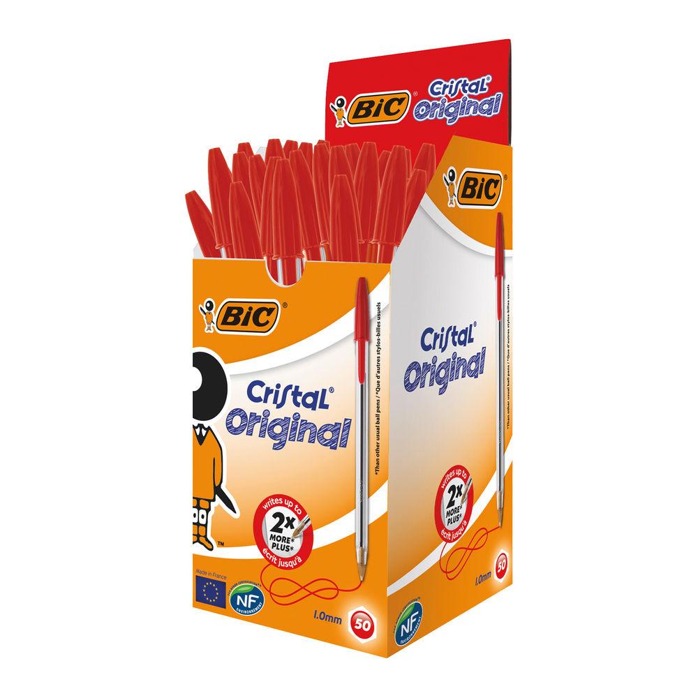 BIC Cristal Original: Medium Ballpoint Pens Red Ink - Box of 50 - Vending Superstore