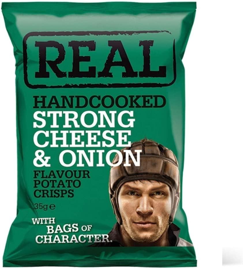 Real Crisps: Strong Cheese & Onion - 24 x 35g - Vending Superstore