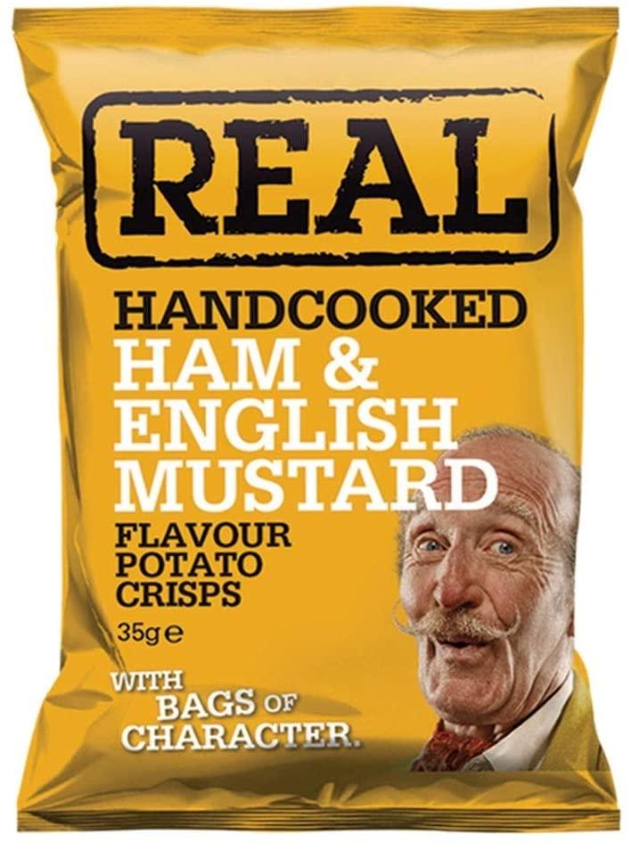 Real Crisps: Ham &amp; English Mustard - 24x 35g - Vending Superstore
