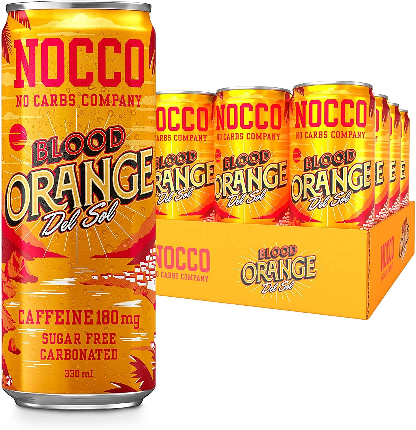 NOCCO Energy Drink | BCAA, 180mg Caffeine sugar free drinks fizzy drinks 12 x 330ml (Blood Orange Del Sol) - Vending Superstore