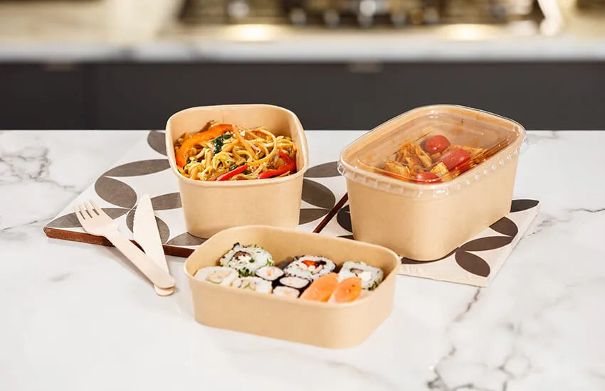 Edenware Rectangular Kraft Deli / Salad / Food Takeaway Bowl (500ml - 750ml - 1000ml) - Cardboard - Pack of 50 - Vending Superstore