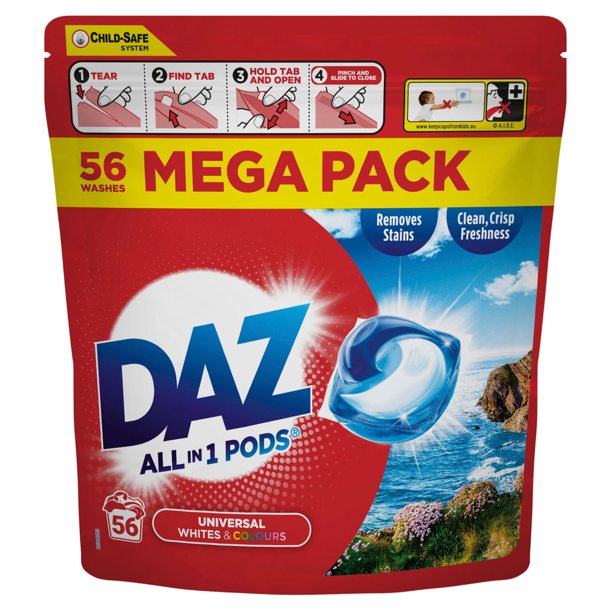 Daz All-in-1 PODS Washing Liquid Laundry Detergent Tablets / Capsules, 56 Washes