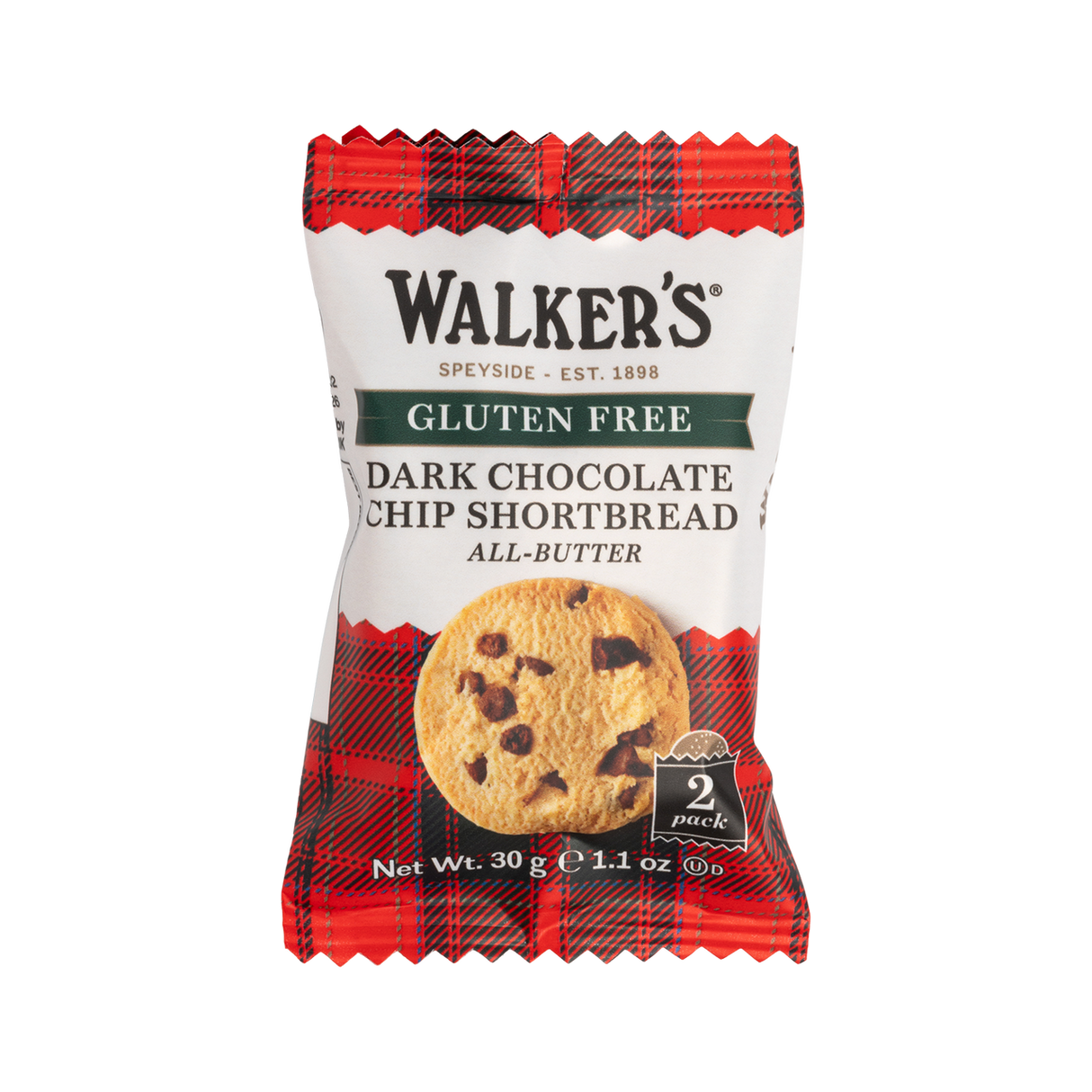 Walkers Individually Wrapped Gluten Free Chocolate Chip Shortbread - 60 Packs (TwinPacks)