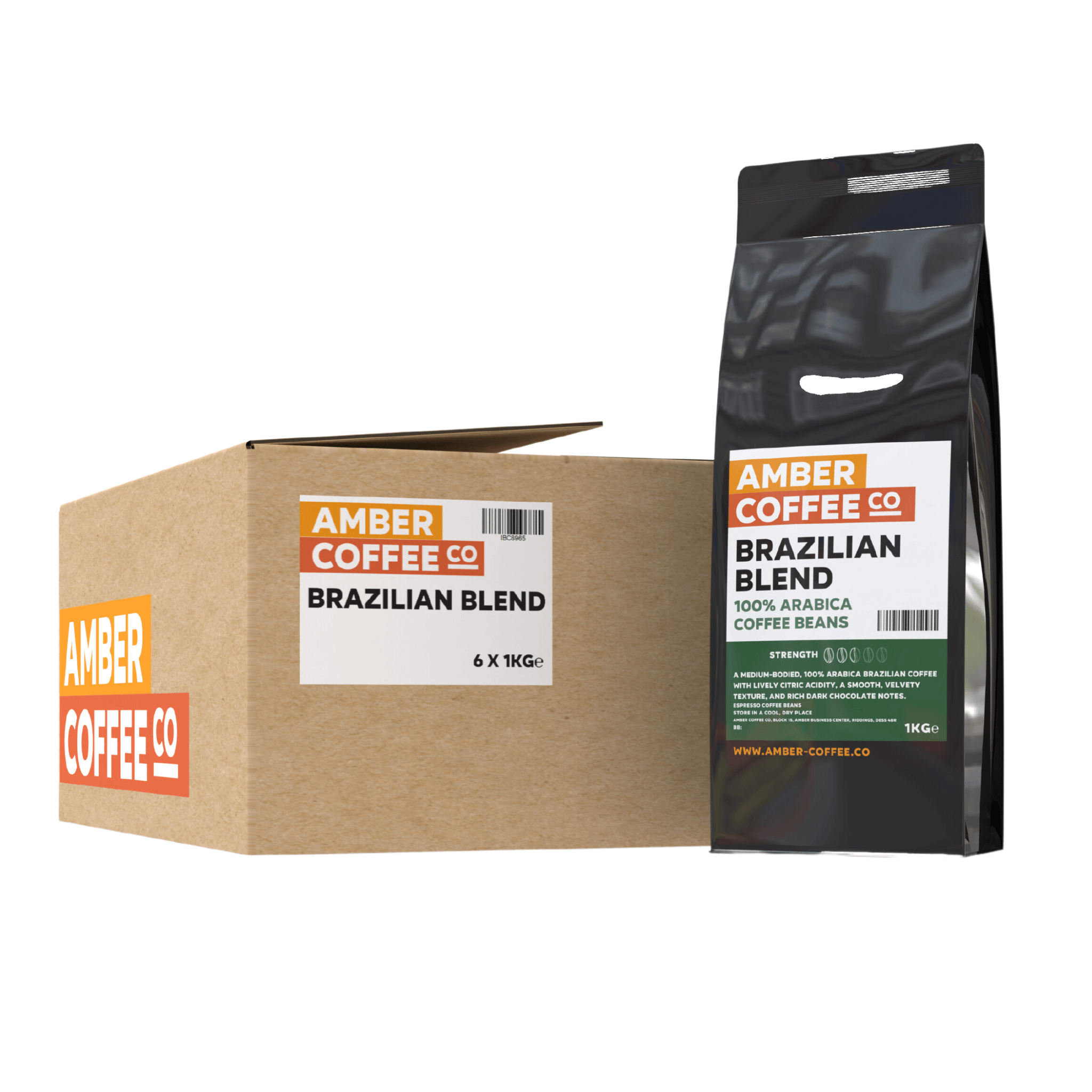 Amber Coffee Co - Brazilian Blend - 100% Premium Arabica Coffee Beans (Full Case or 1KG Bags) - Vending Superstore