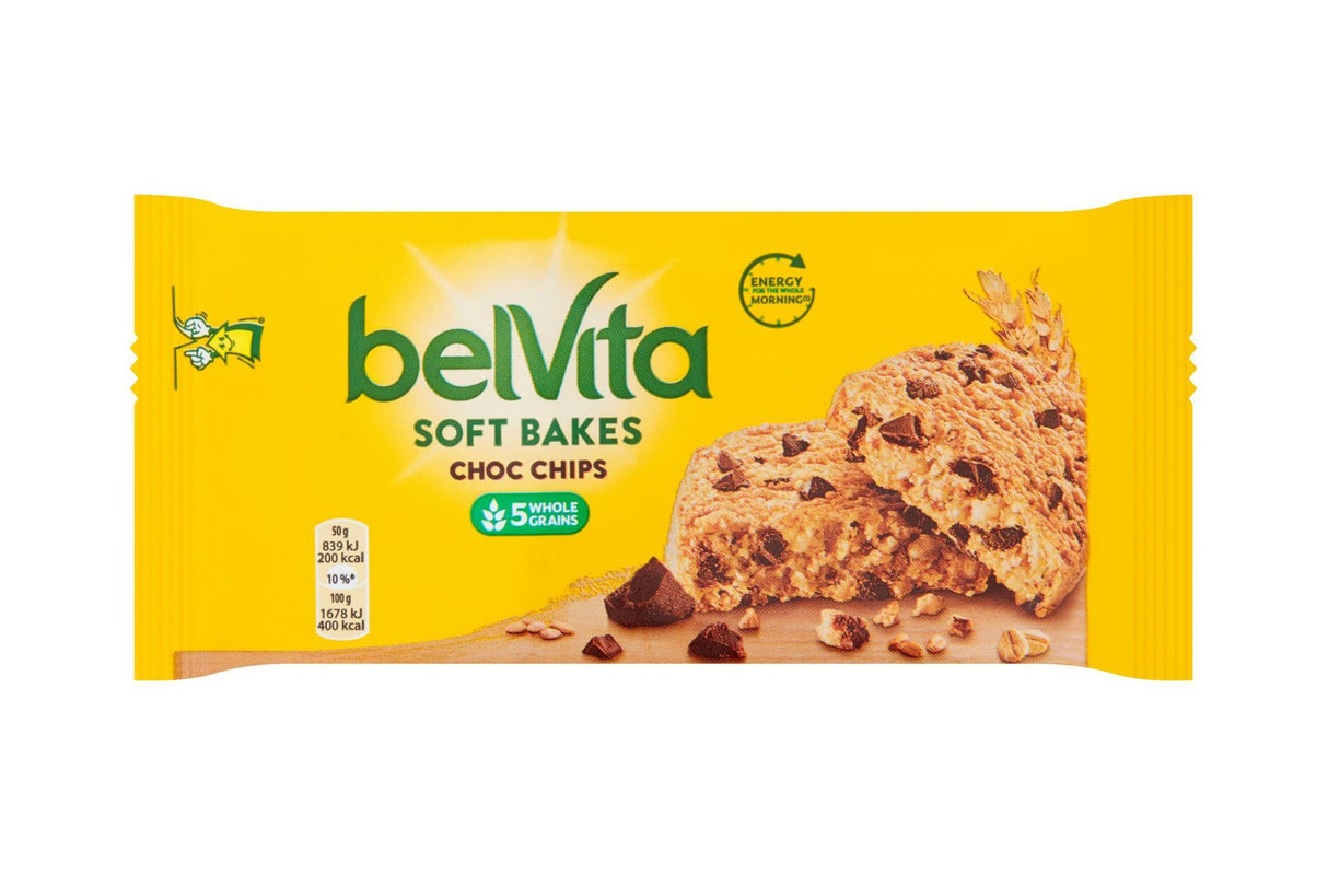 Belvita Breakfast Biscuits Soft Bakes Choc Chips 50g (Pack of 20) Individually Wrapped Cereal Bars - Vending Superstore