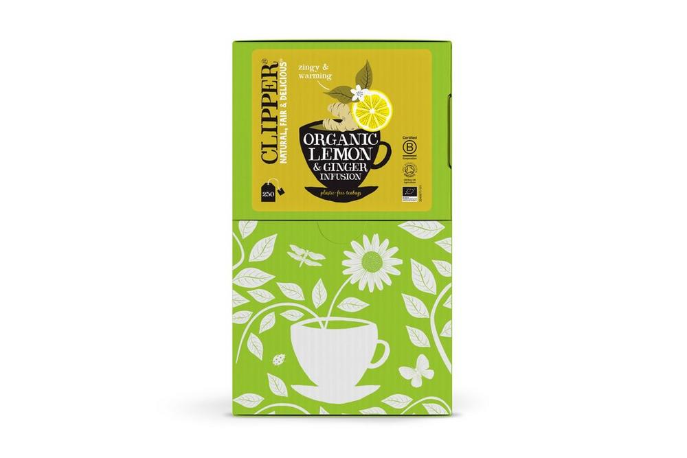 Clipper Tea: Organic Lemon and Ginger Envelope Tea Bags - Individually Wrapped - (Box of 250)