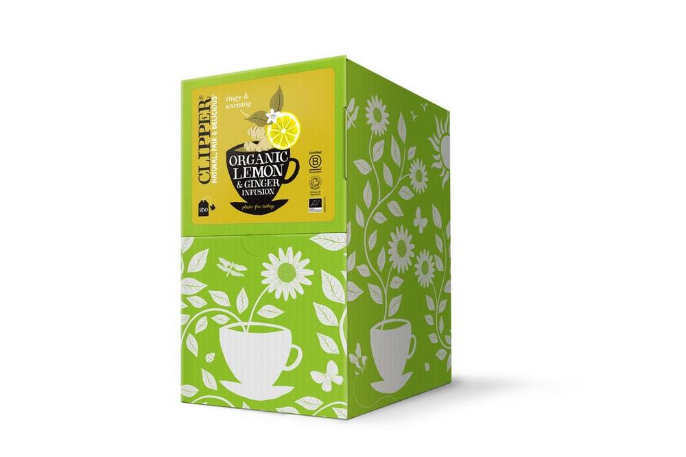 Clipper Tea: Organic Lemon and Ginger Envelope Tea Bags - Individually Wrapped - (Box of 250)