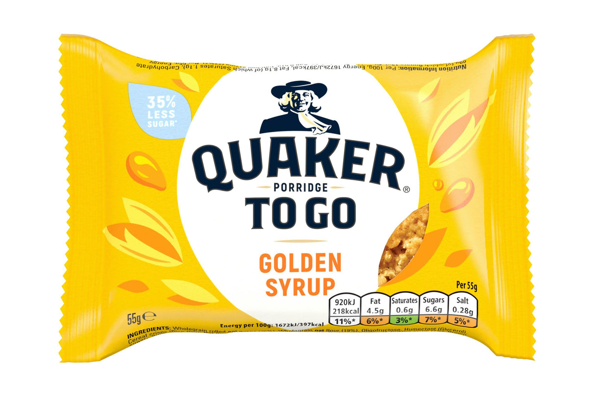 Quaker Porridge To Go Golden Syrup Breakfast Bar 55g (12 Pack)