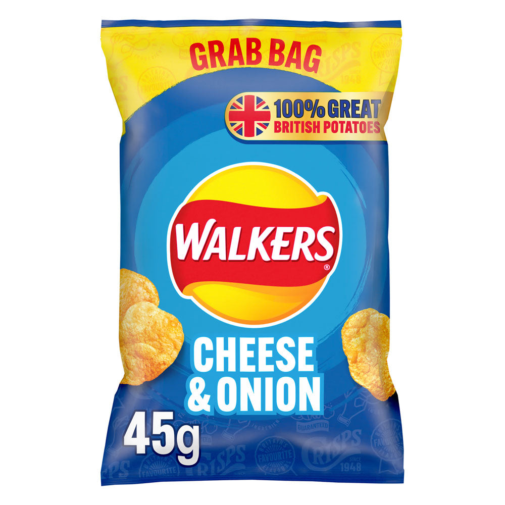 Walkers Cheese & Onion Crisps Grab Bag 45g (Box of 32)
