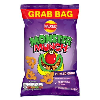 Walkers Monster Munch Pickled Onion Snacks Crisps Grab Bag 40g (Box of 35)