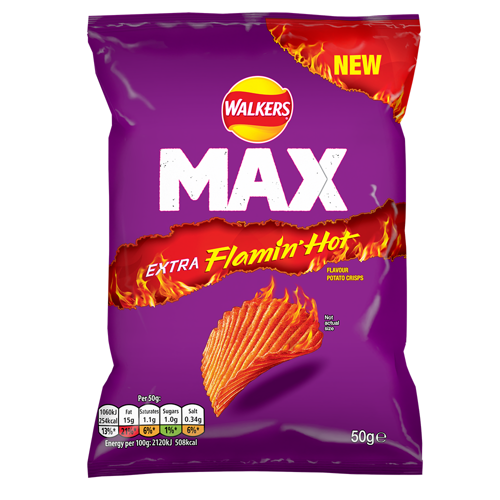 Walkers Max Extra Flamin Hot Crisps 50g (Box of 24)