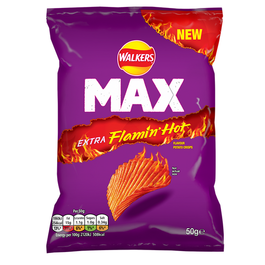 Walkers Max Extra Flamin Hot Crisps 50g (Box of 24)