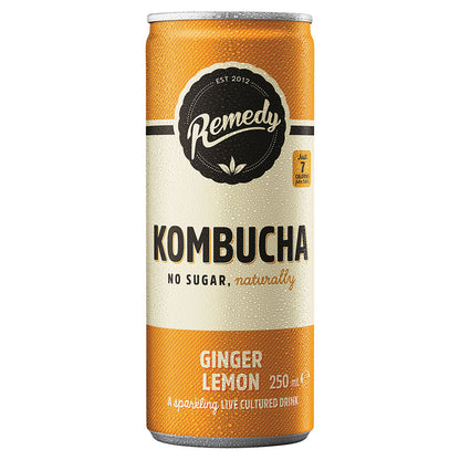 Remedy Kombucha Ginger Lemon - 250ml Cans (Pack of 12)