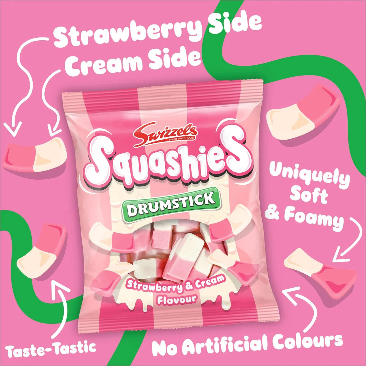 Swizzels Squashies Strawberries & Cream - 120g (Pack of 12)