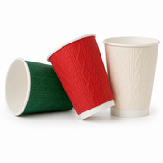 10oz Christmas Double Wall Cable-Knit Embossed Coffee Cups - Mixed Colours - Case of 500