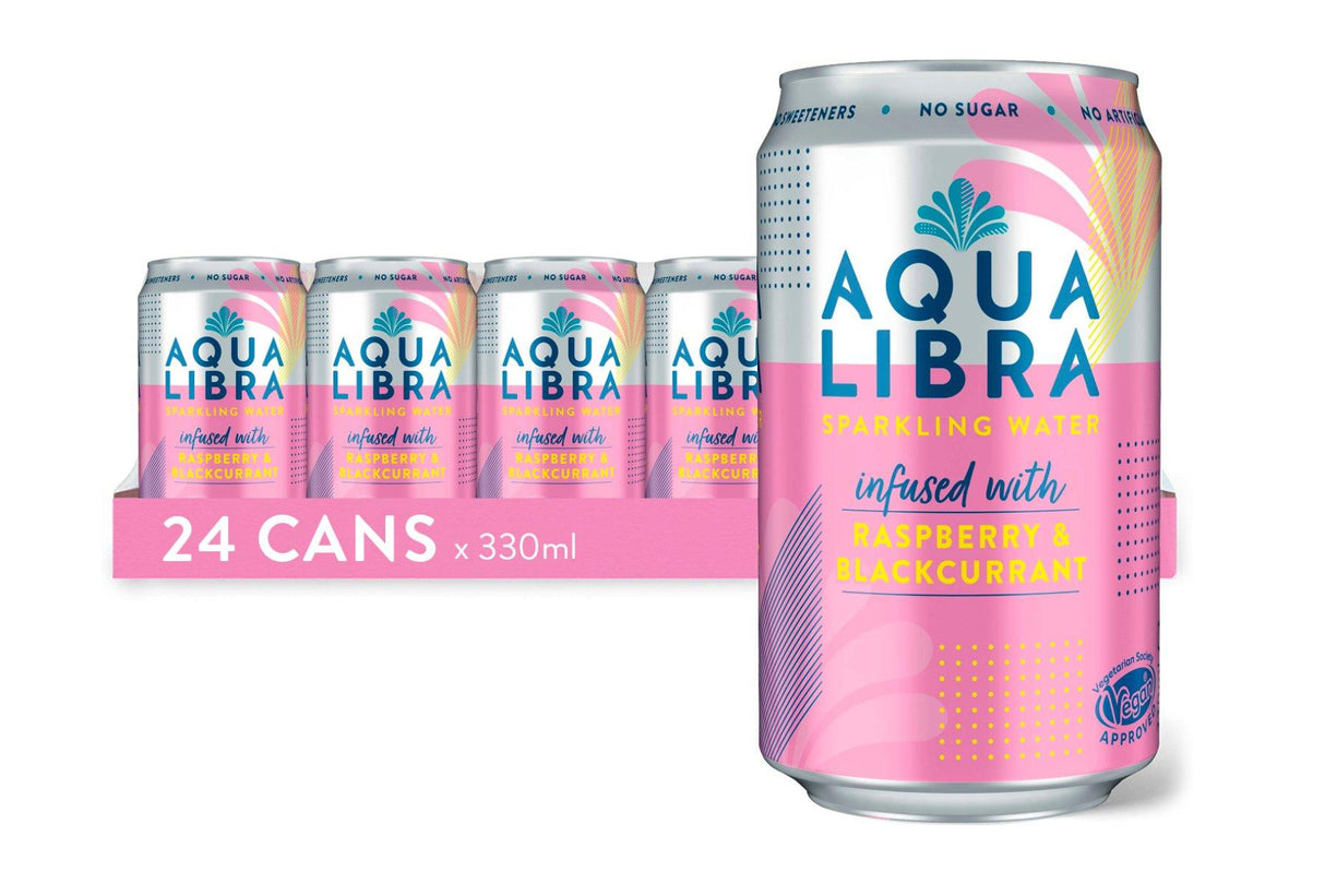 Aqua Libra Raspberry & Blackcurrant Sparkling Water Can 330ml (24 Pack)