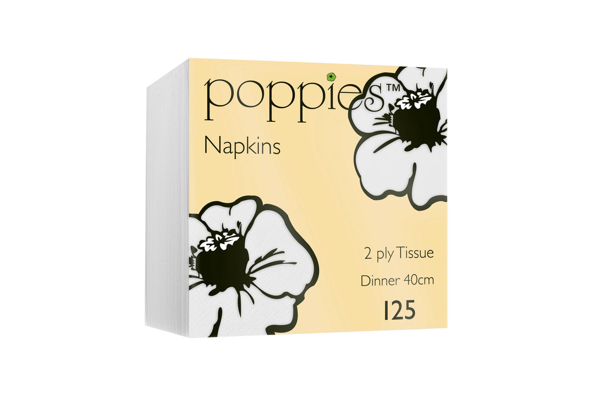 Poppies 2Ply 4F White Napkins 40cm - (Pack of 125)