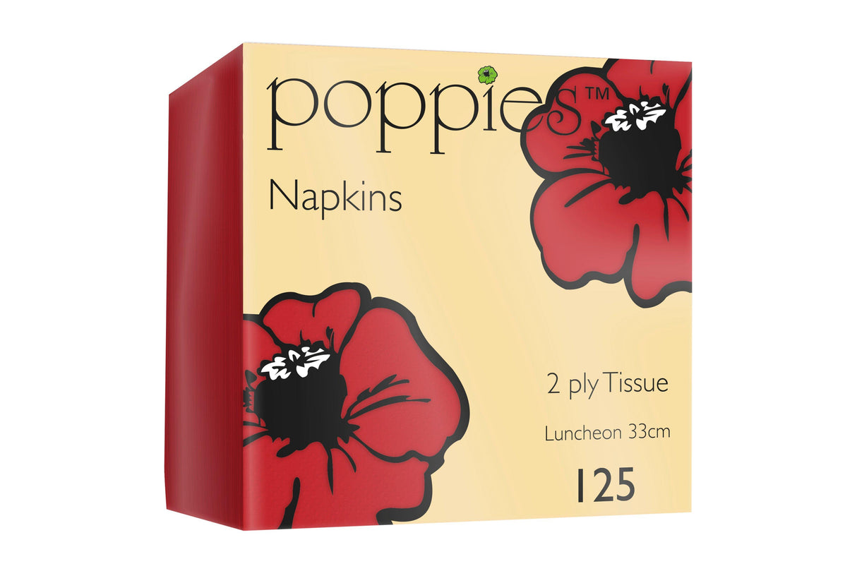 Poppies 2Ply Red Napkins 33cm - (Pack of 125)