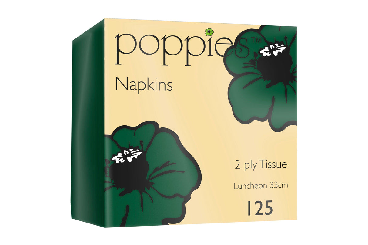 Poppies 2Ply Forest Green Napkins 33cm - (Pack of 125)