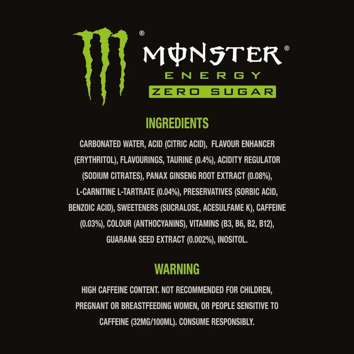 Monster Green Energy ZERO 12x500ml - Vending Superstore
