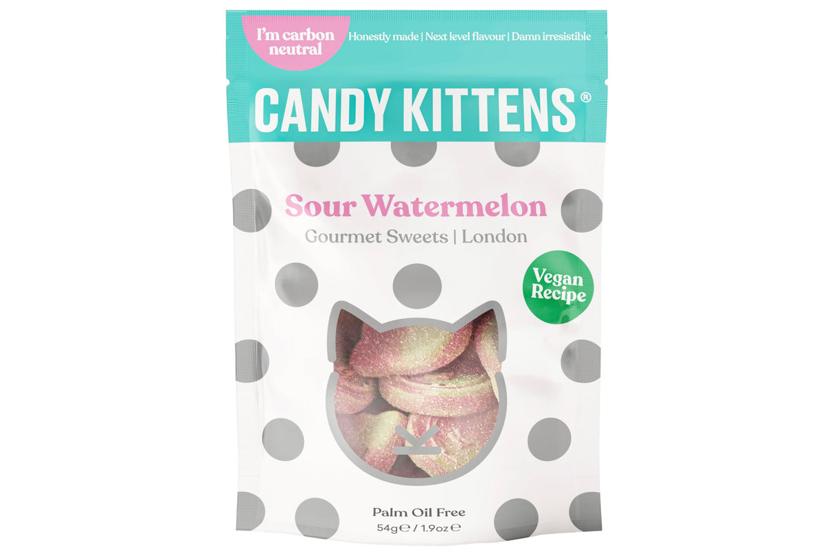 Candy Kittens Sour Watermelon - Sweet Bags - Vegan - 54g (Pack of 12)