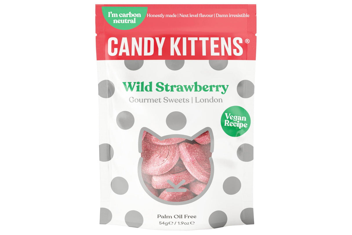 Candy Kittens Wild Strawberry - Sweet Bags - Vegan - 54g (Pack of 12)