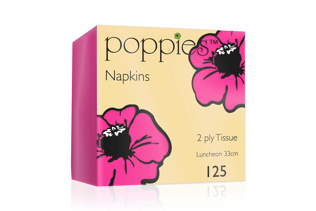 Poppies 2Ply Magenta Napkins 33cm - (Pack of 125)