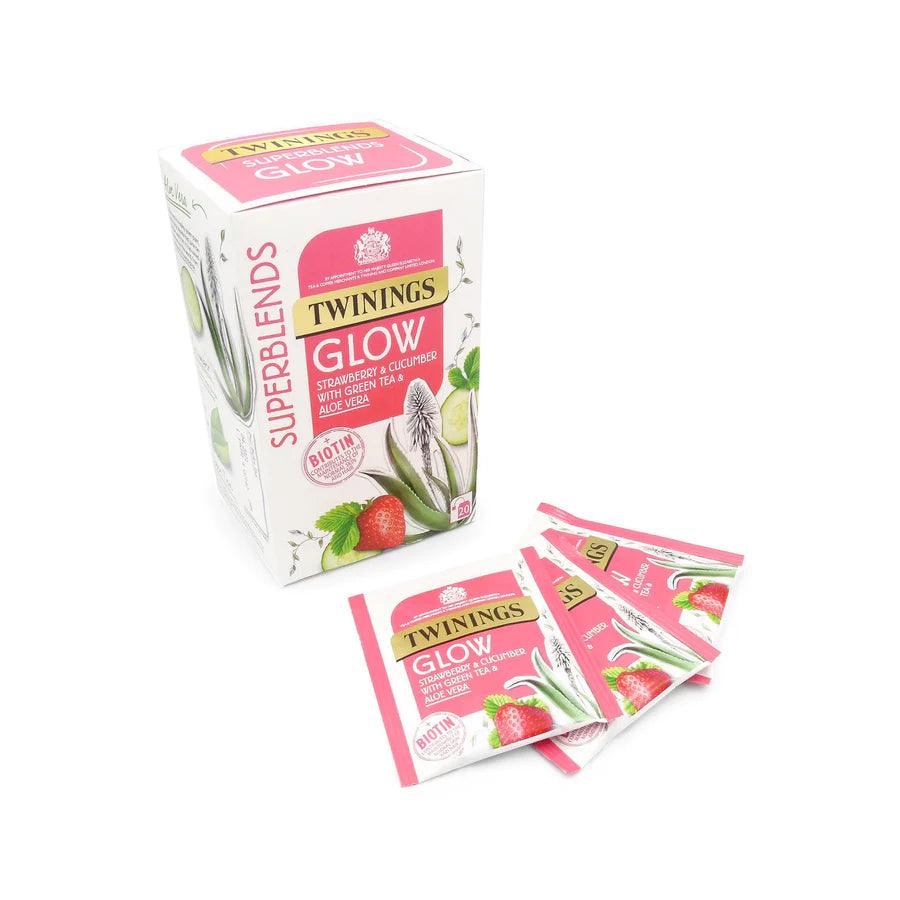 Twinings Tea: Superblends Glow Strawberry & Cucumber with Green Tea & Aloe Envelope Tea Bags - 20 Bags - Vending Superstore