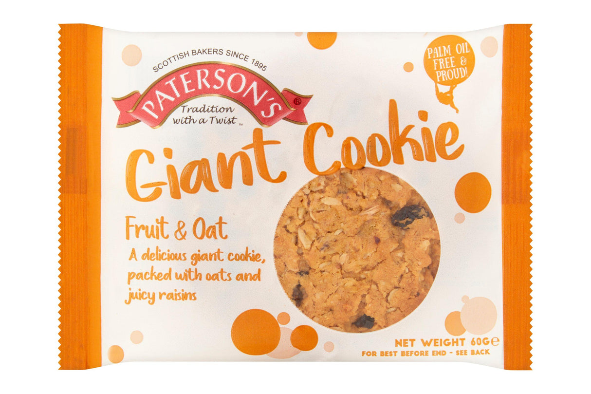 Patersons Giant Cookies Individually Wrapped - Fruit & Oat - 60g (Box of 18)