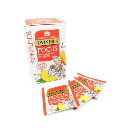 Twinings Tea: Superblends Focus Mango & Pineapple with Ginseng Envelope Tea Bags - 20 Bags - Vending Superstore