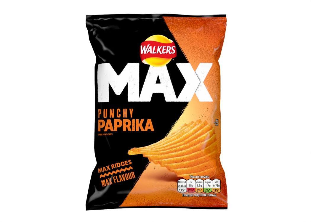Walkers Max Punchy Paprika Ridged Crisps - 24 x 42.5g - Vending Superstore