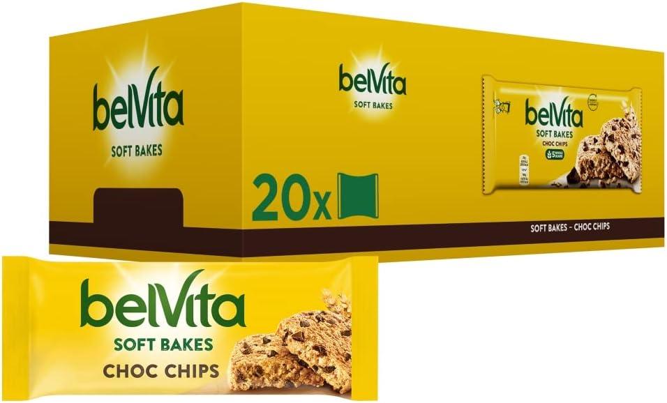 Belvita Breakfast Biscuits Soft Bakes Choc Chips 50g (Pack of 20) Individually Wrapped Cereal Bars - Vending Superstore
