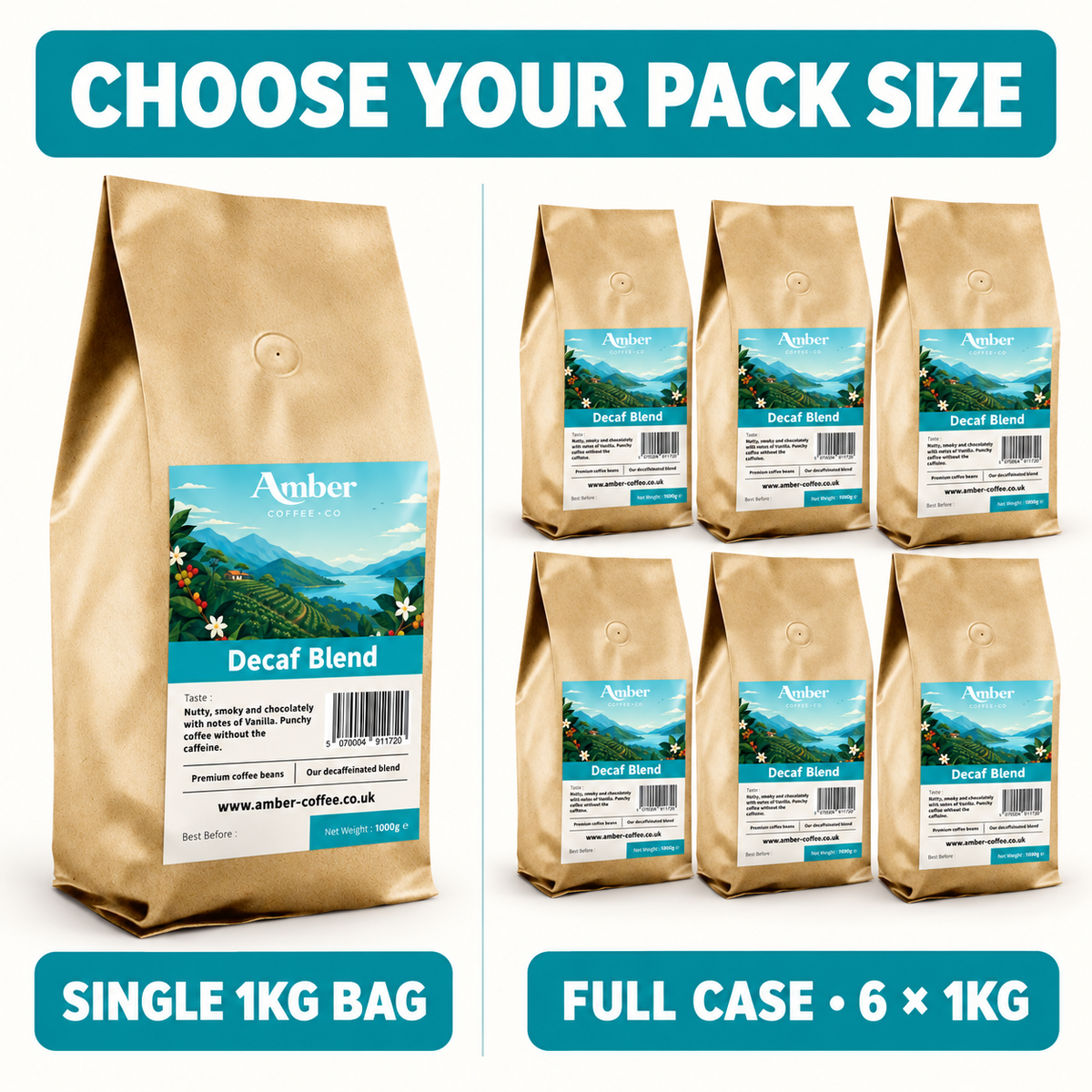 Amber Coffee Co Decaf Blend Coffee Beans - 1kg