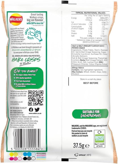 Walkers Baked Salt & Vinegar Potato Crisps 37.5g (Box of 32)