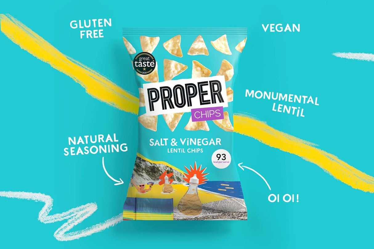 Proper Chips Lentil Salt & Vinegar  - Gluten Free & Vegan 20g (Box Of 24)