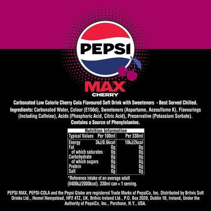 Pepsi Max Cherry - 330ml Cans (Case of 24)