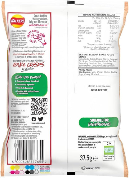 Walkers Baked Sea Salt Potato Crisps 37.5g (Box of 32)